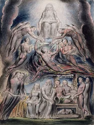 Ilustraciones del Libro de Job, pl.3 (página 2): Satanás ante el trono de Dios, después de William Blake